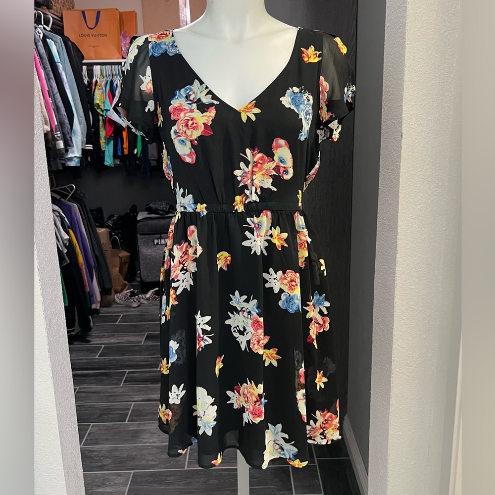 Express Black Floral Mini Dress